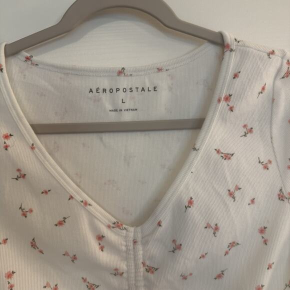 Aeropostale Y2K Cropped Top Sz LG White FloraL Scrunch Front Bow Cottagecore EUC - Picture 4 of 10